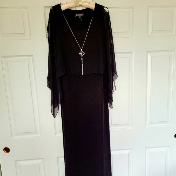 NWT Glamour Women's Evening Maxi Dress Chiffon Overlay Stretch Black Size 12 - Picture 3 of 13